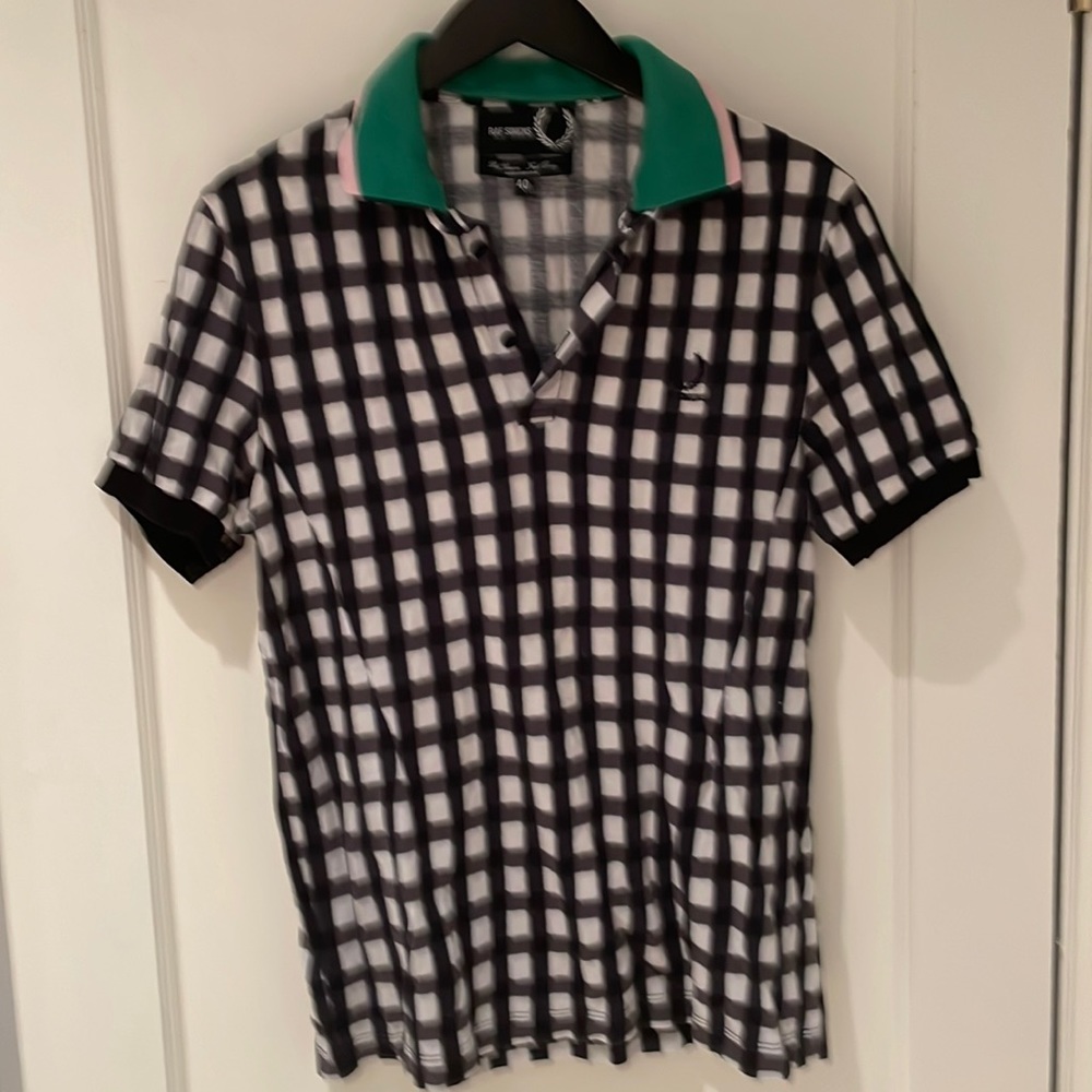 RAF Simmons collaboration with Fred Perry small checker strip polo 40 medium